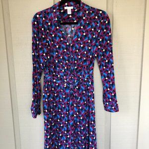 London Times Geometric Wrap Midi Dress - Blue, Pink, Black